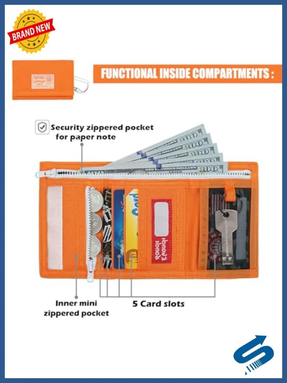 Canvas Trifold Wallet with Neck Lanyard and Keychain
